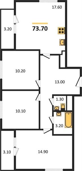 3 к. квартира 73.70 кв. м, 20/23 этаж. ЖК Малина, Новороссийск, Россия