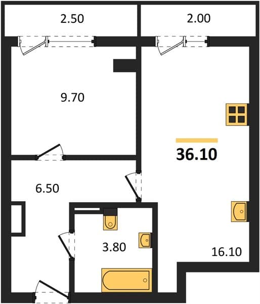 1 к. квартира 36.10 кв. м, 11/11 этаж. ЖК Центральный, Туапсе, Россия