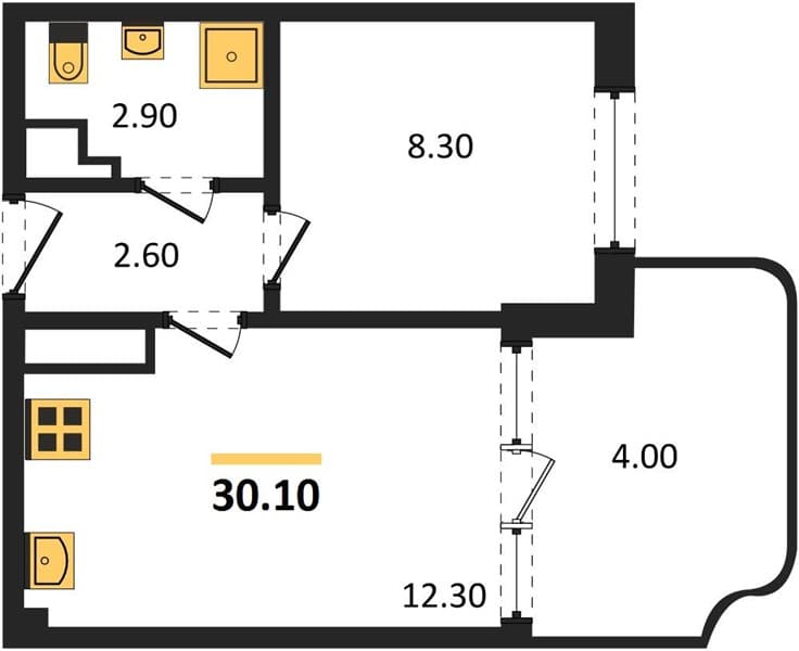 1 к. квартира 30.10 кв. м, 1/3 этаж. ЖК Монако, Агой, Россия