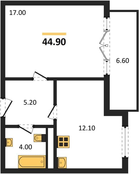 1 к. квартира 44.90 кв. м, 6/9 этаж. ЖК LeePrime Residence Polyana Sochi, Эстосадок, Россия