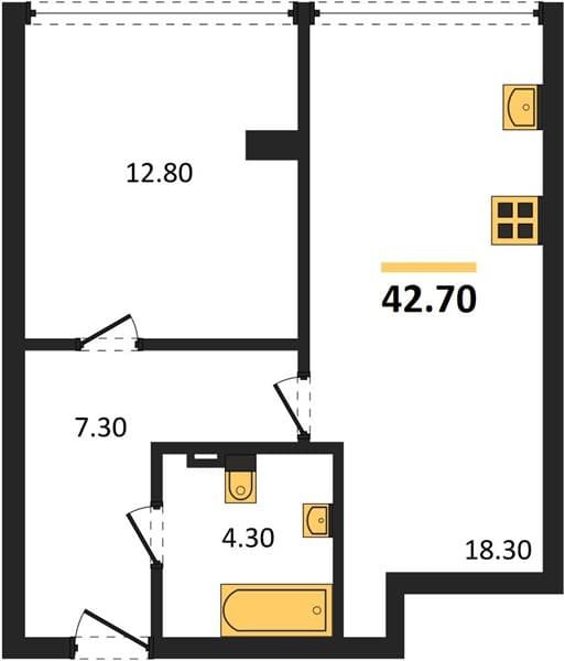 1 к. квартира 42.70 кв. м, 3/11 этаж. ЖК Центральный, Туапсе, Россия