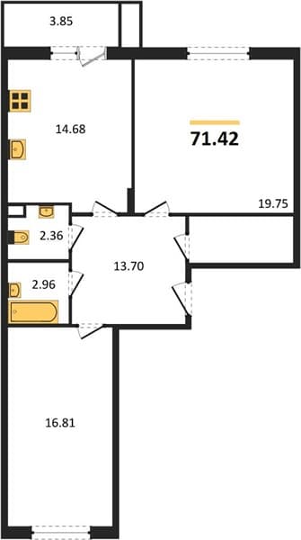 2 к. квартира 71.42 кв. м, 2/8 этаж. ЖК Сады у моря, Темрюк, Россия