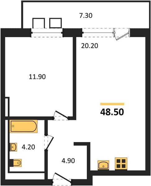 2 к. квартира 48.50 кв. м, 5/5 этаж. ЖК Гостиничный комплекс МОРЕ тут, Голубицкая, Россия
