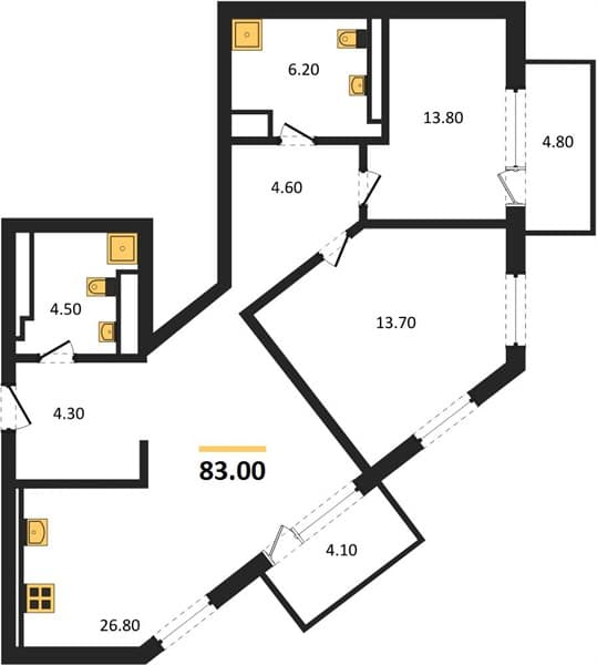 2 к. квартира 83.00 кв. м, 6/9 этаж. ЖК LeePrime Residence Polyana Sochi, Эстосадок, Россия