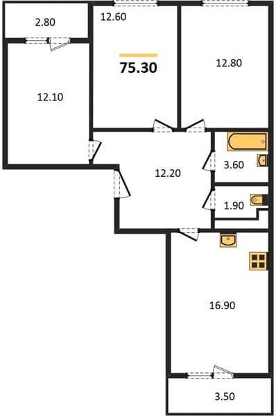 3 к. квартира 75.30 кв. м, 21/23 этаж. ЖК Малина, Новороссийск, Россия