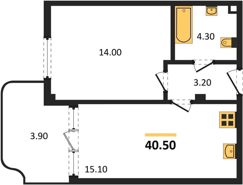 1 к. квартира 40.50 кв. м, 1/3 этаж. ЖК Монако, Агой, Россия