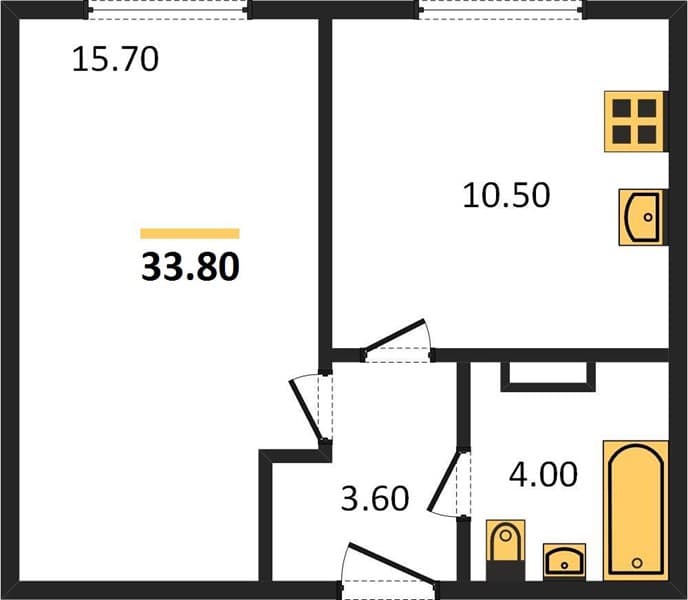 1 к. квартира 33.80 кв. м, 2/24 этаж. ЖК Мята, Цемдолина, Россия