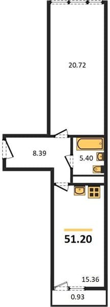 1 к. квартира 51.20 кв. м, 6/11 этаж. ЖК Центральный, Туапсе, Россия