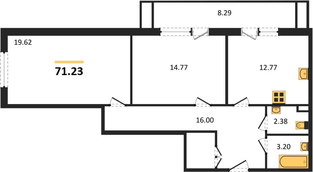 2 к. квартира 71.23 кв. м, 2/8 этаж. ЖК Сады у моря, Темрюк, Россия