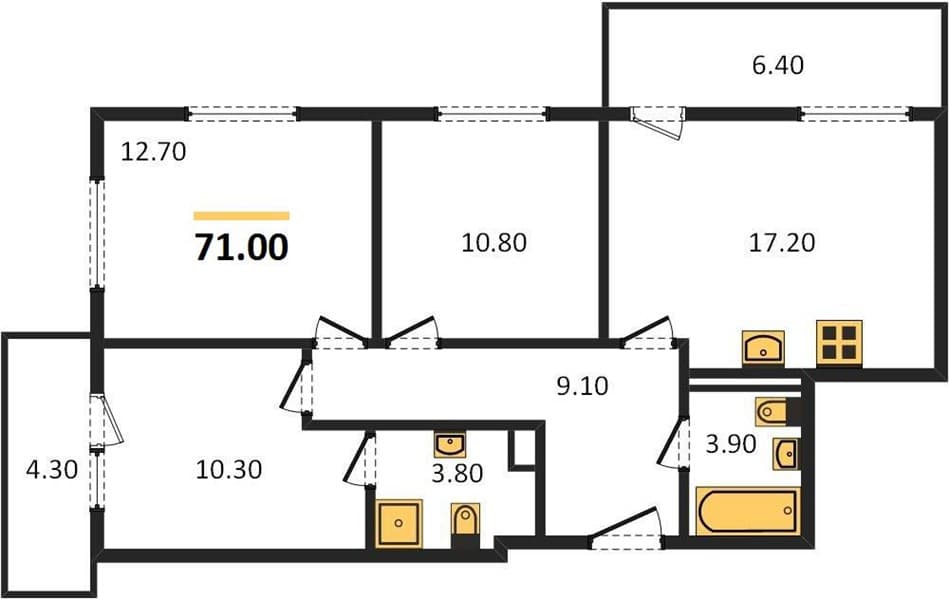 3 к. квартира 71.00 кв. м, 3/12 этаж. ЖК Флора, Сочи, Россия