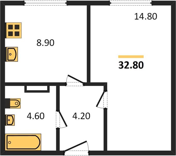 1 к. квартира 32.80 кв. м, 1/24 этаж. ЖК Мята, Цемдолина, Россия
