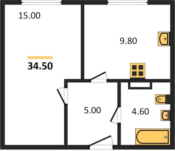 1 к. квартира 34.50 кв. м, 1/24 этаж. ЖК Мята, Цемдолина, Россия