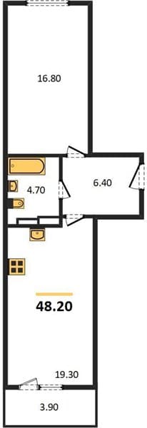 1 к. квартира 48.20 кв. м, 20/24 этаж. ЖК Мята, Цемдолина, Россия