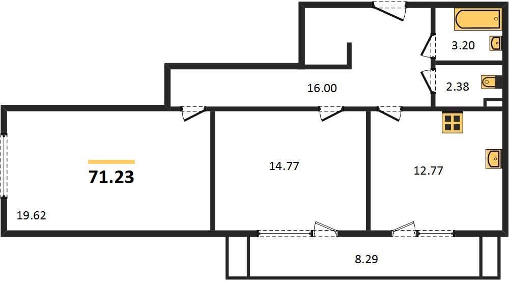 2 к. квартира 71.23 кв. м, 2/8 этаж. ЖК Сады у моря, Темрюк, Россия