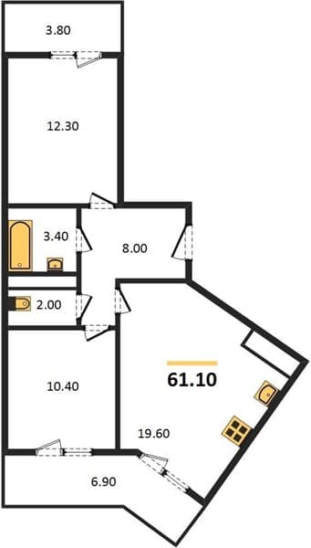 2 к. квартира 61.10 кв. м, 23/23 этаж. ЖК Малина, Новороссийск, Россия