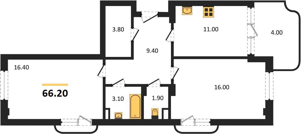 2 к. квартира 66.20 кв. м, 3/3 этаж. ЖК Монако, Агой, Россия