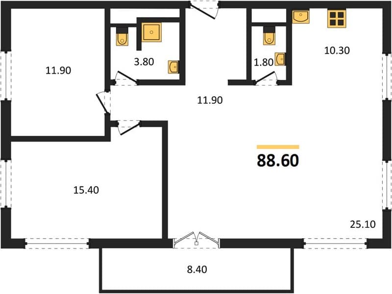 2 к. квартира 88.60 кв. м, 6/9 этаж. ЖК LeePrime Residence Polyana Sochi, Эстосадок, Россия