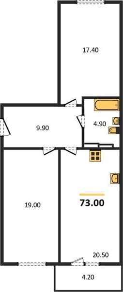 2 к. квартира 73.00 кв. м, 16/24 этаж. ЖК Мята, Цемдолина, Россия