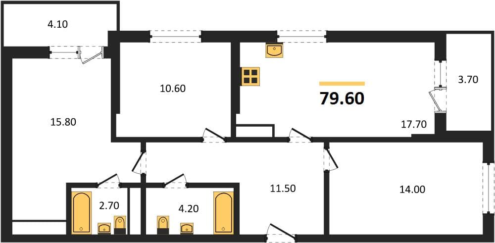 3-Bedroom Apartment in Oblaka-3, Novorossiysk
