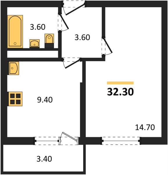Studio, 32.30 m² on the 22nd Floor in Oblaka-3, Novorossiysk