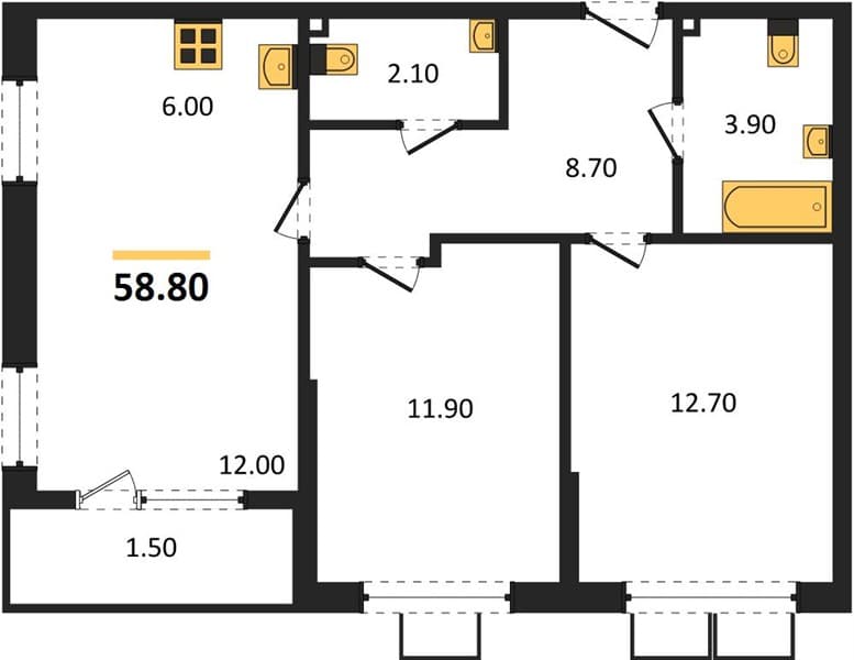 1-Bedroom Apartment in Porto-Novo, Tsemdolina, Novorossiysk