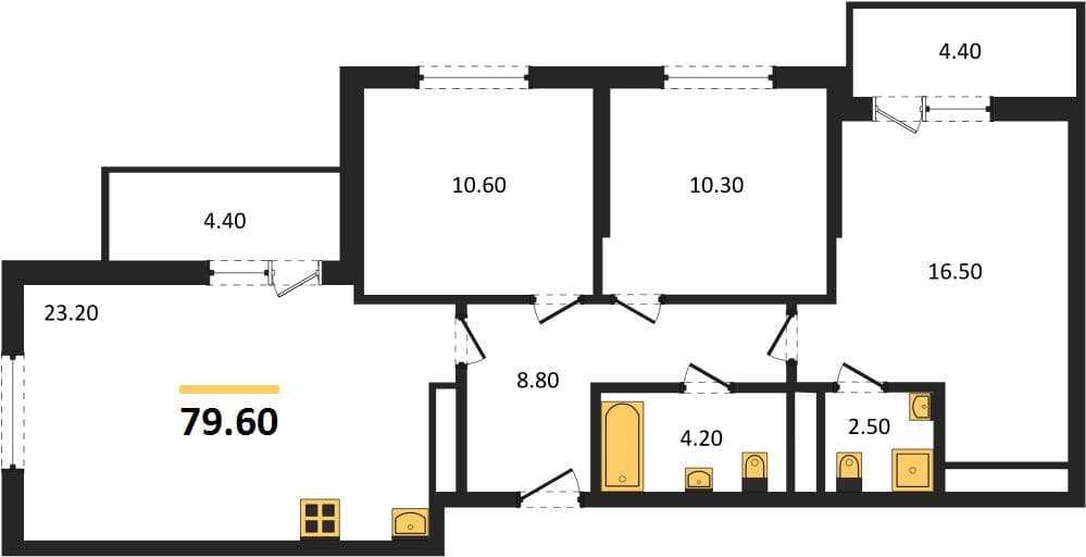 3-Bedroom Apartment in Oblaka-3, Novorossiysk