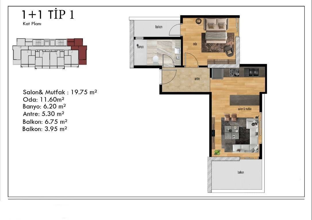 Квартира в Мерсине, Турция, 44 м², фото 4