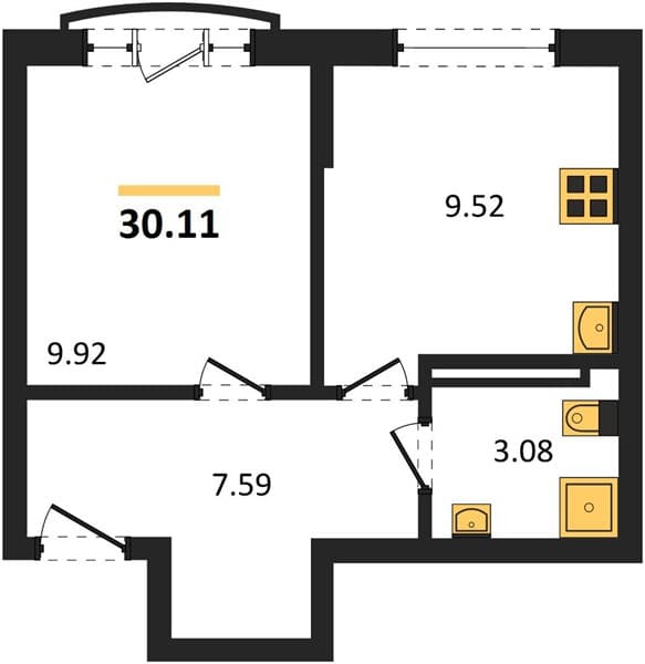 Studio, 30.11 m² on the 18th Floor in Svetsky Les, Sochi