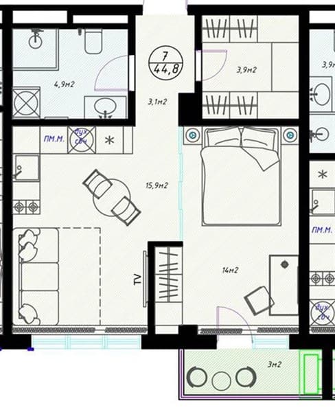 Studio, 44.80 m² in Olivia, Sochi
