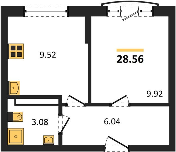 Studio, 28.56 m² on the 11th Floor in Svetsky Les, Sochi