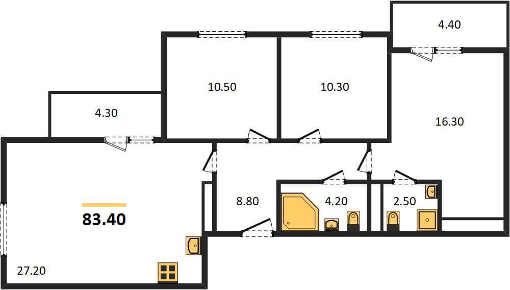 3-Bedroom Apartment in Oblaka-2, Novorossiysk