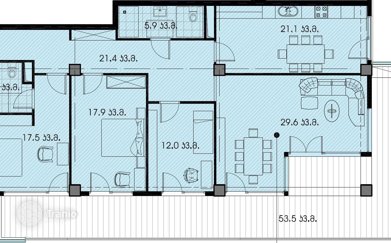 3-Bedroom Apartment with Spacious Balcony in Tbilisi City Center