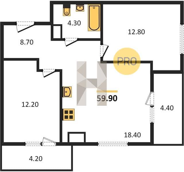 1-Bedroom Apartment on the 19th Floor in Myata, Tsemdolina, Sochi