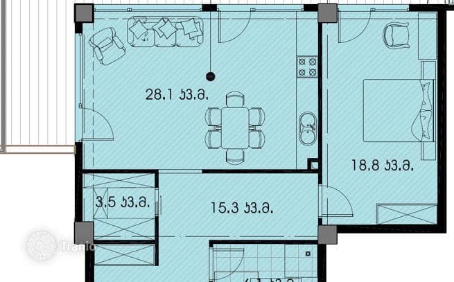 1-Bedroom Apartment with Spacious Balcony in Tbilisi City Center