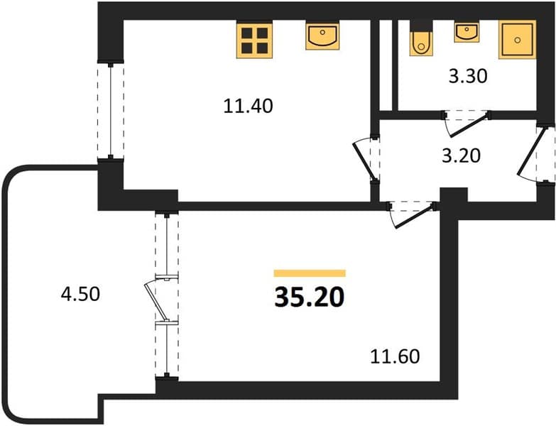 1 к. квартира 35.20 кв. м, 1/3 этаж. ЖК Монако, Агой, Россия
