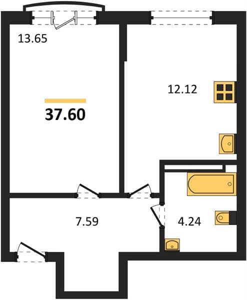 Studio, 37.60 m² on the 15th Floor in Svetsky Les, Sochi
