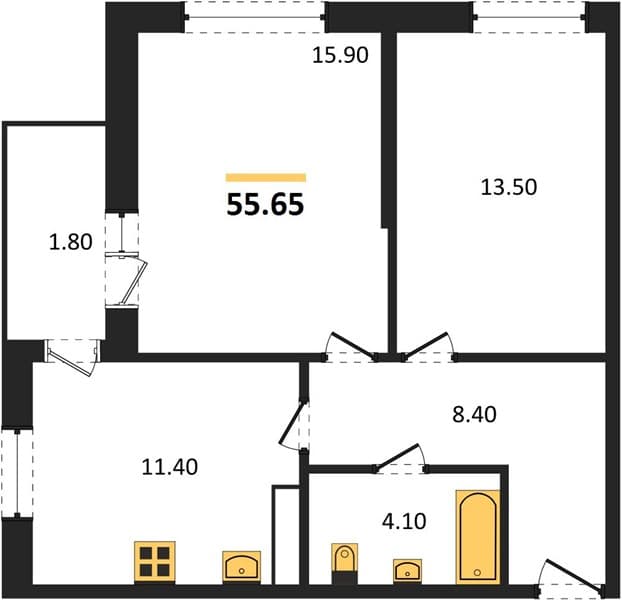 2-Bedroom Apartment on the 14th Floor in Anapa