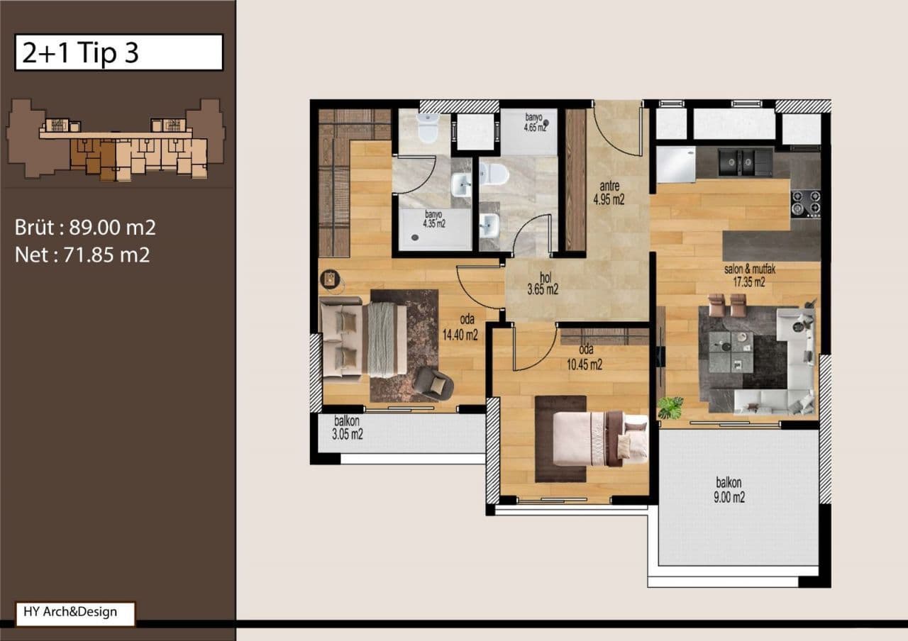 Апартаменты в Мерсине, Турция, 89 м², фото 4