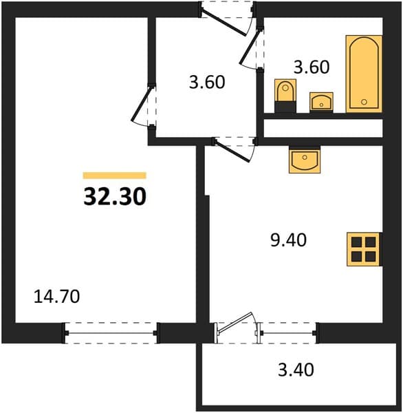Studio, 32.30 m² on the 7th Floor in Oblaka-3, Novorossiysk