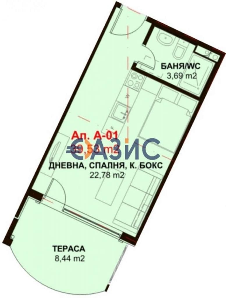 Апартаменты в Несебре, Болгария, 45.6 м²
