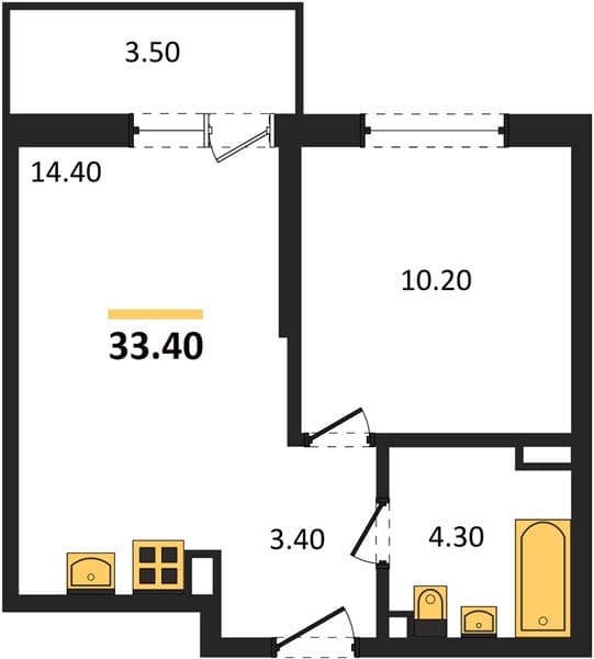 1-Bedroom Apartment with 33.4 m² in Lestoriya, Sochi