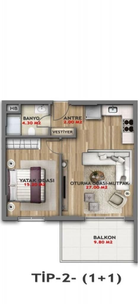 Квартира в Мерсине, Турция, 54 м², фото 5