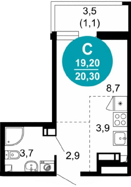 Studio Apartment on the 17th Floor in Lestoriya, Sochi