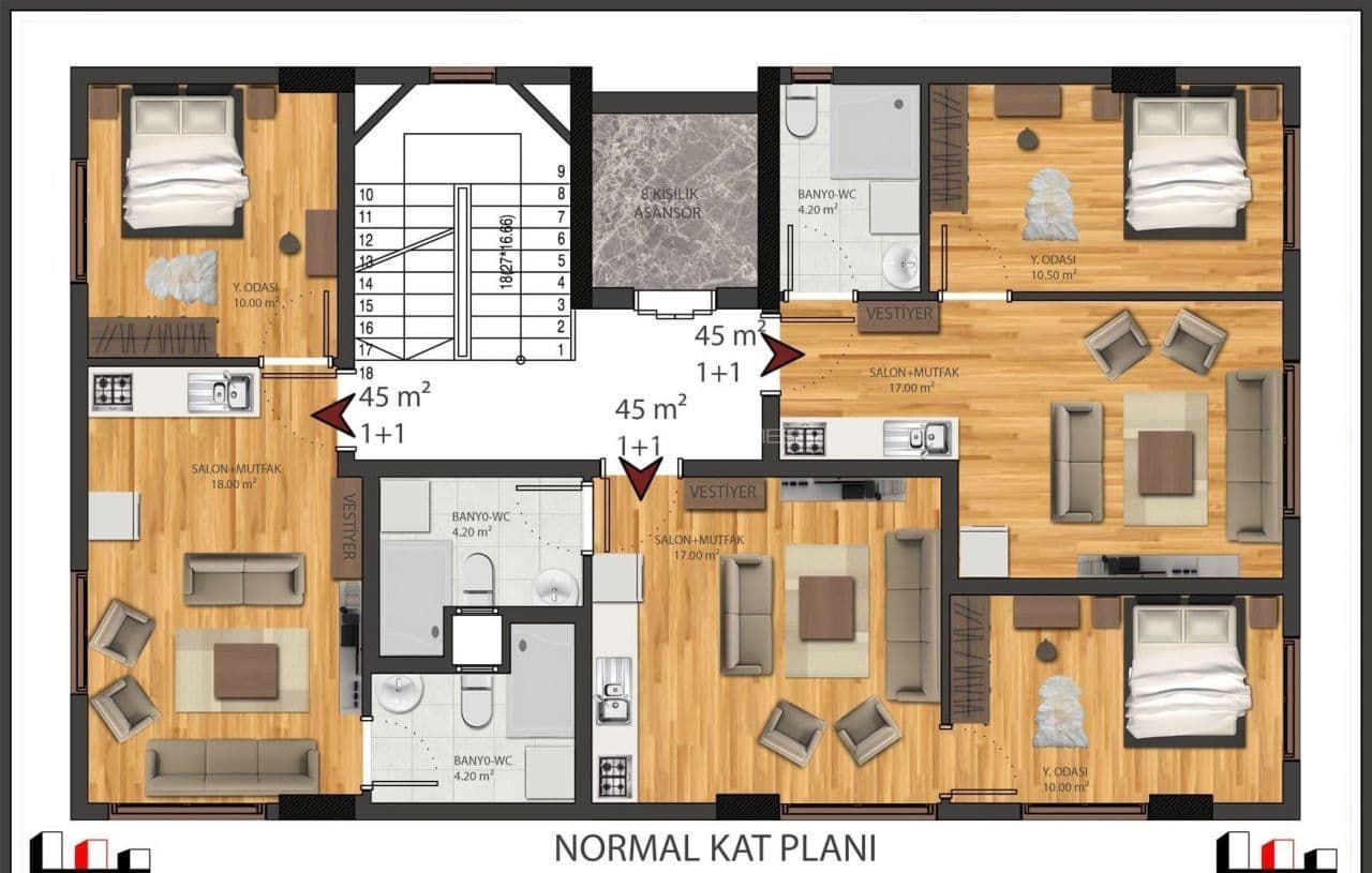 Апартаменты в Анталии, Турция, 45 м², фото 2