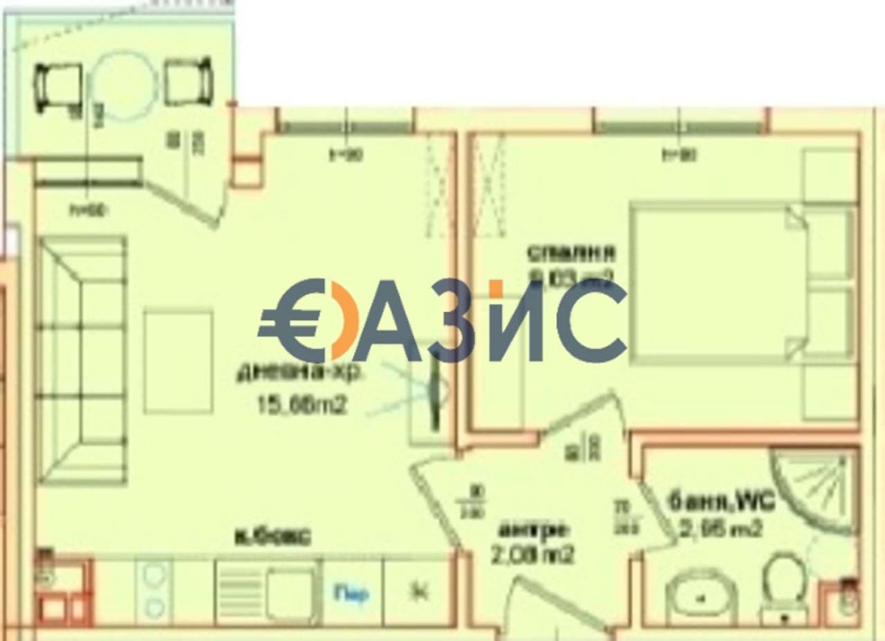 Апартаменты в Равде, Болгария, 42.6 м²