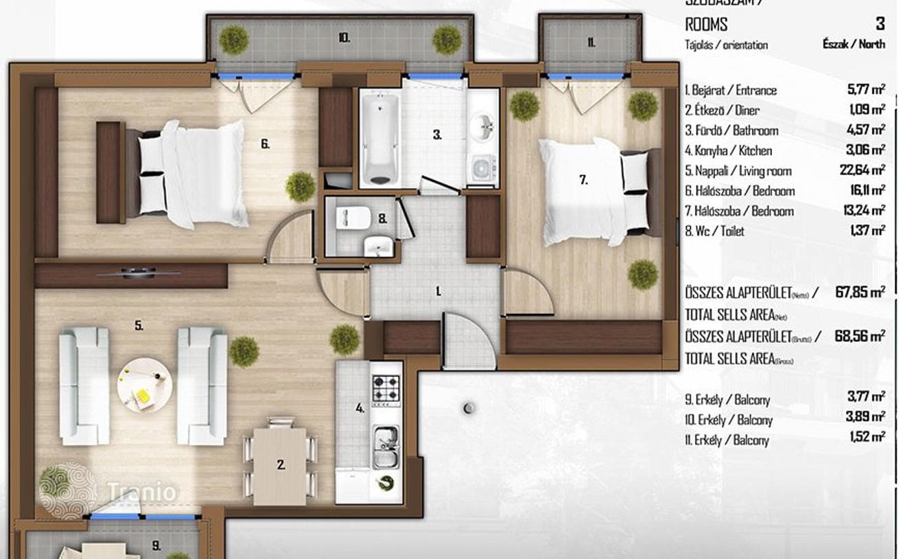 3-комнатные апартаменты в новостройке 68 м² в Районе XIII, Венгрия