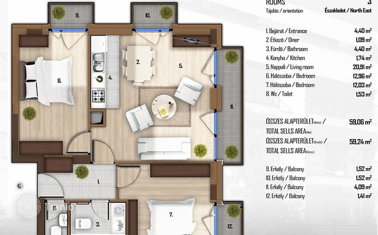 3-комнатные апартаменты в новостройке 59 м² в Районе XIII, Венгрия