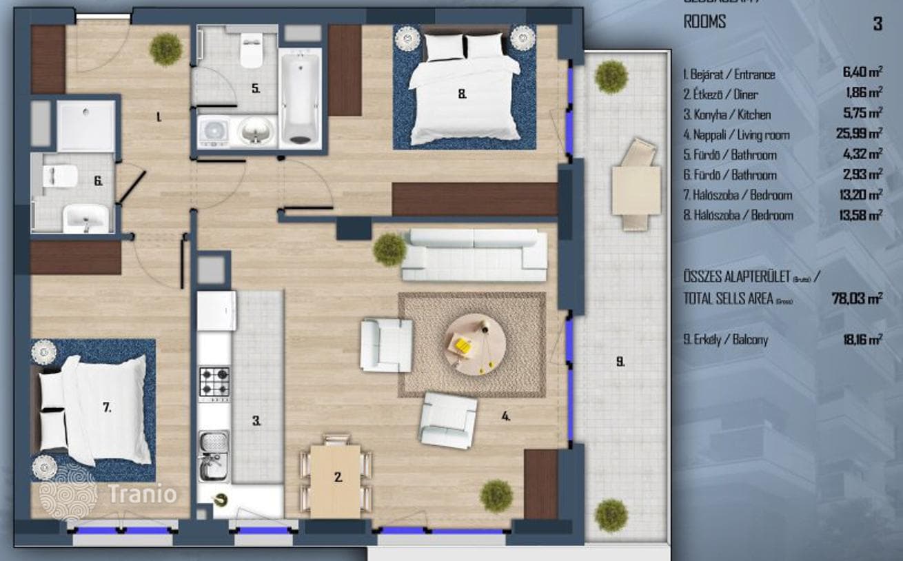 3-комнатные апартаменты в новостройке 87 м² в Районе XIII, Венгрия