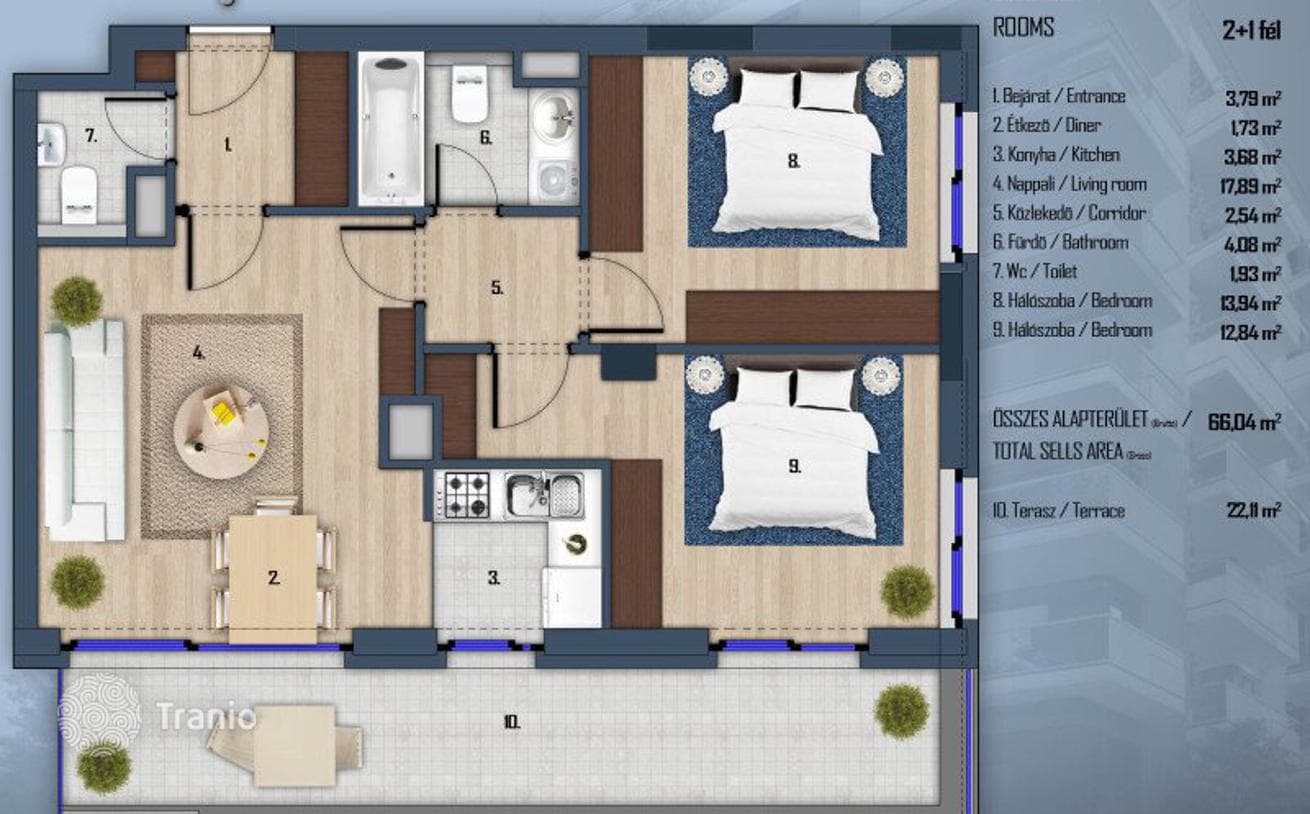 3-комнатные апартаменты в новостройке 77 м² в Районе XIII, Венгрия